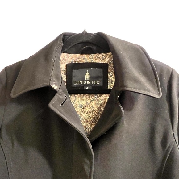 London Fog Women's Trench Coat Size M Black Paisley Lining - Picture 2 of 14